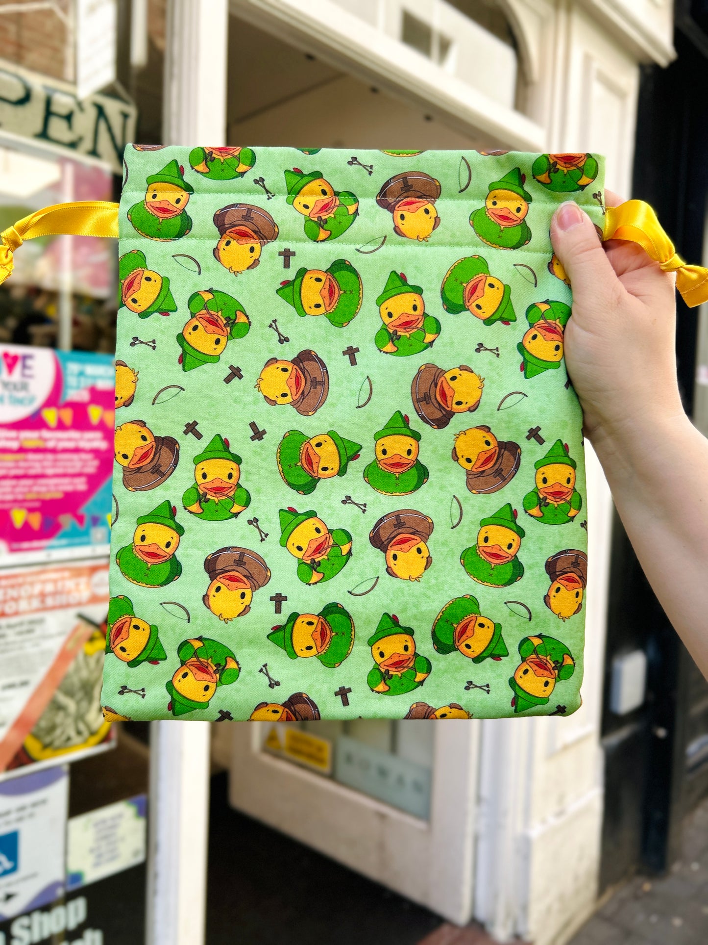 Bertie & Poppet - Medium drawstring bags - Exclusive Nottingham Robin Hood Rubber Duck Design