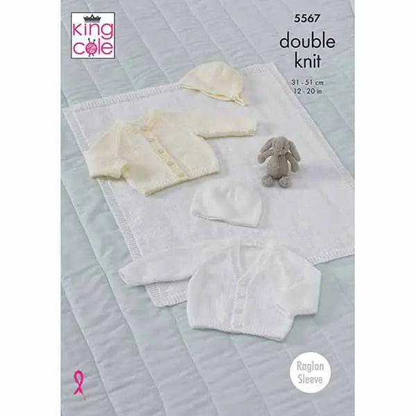 5567 - DK Raglan Cardigan, Hat, Bonnet & Blanket