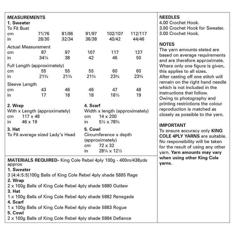 6277 4ply Crochet Jumper & Accesories