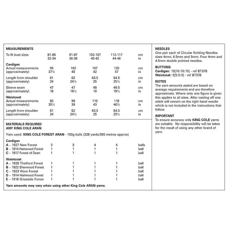 6345 - Cardigan and Waistcoat - Aran