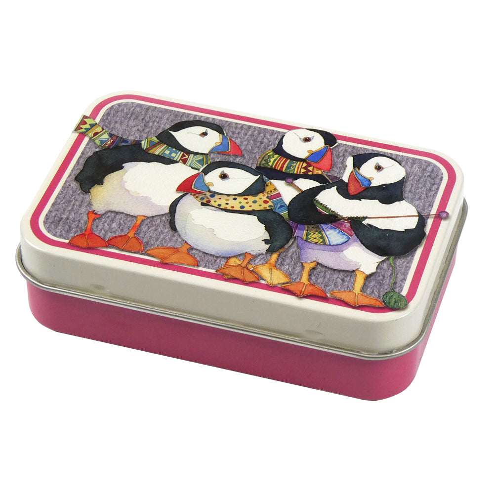 Emma Ball - Knitting Puffins Mini Hinged Tin