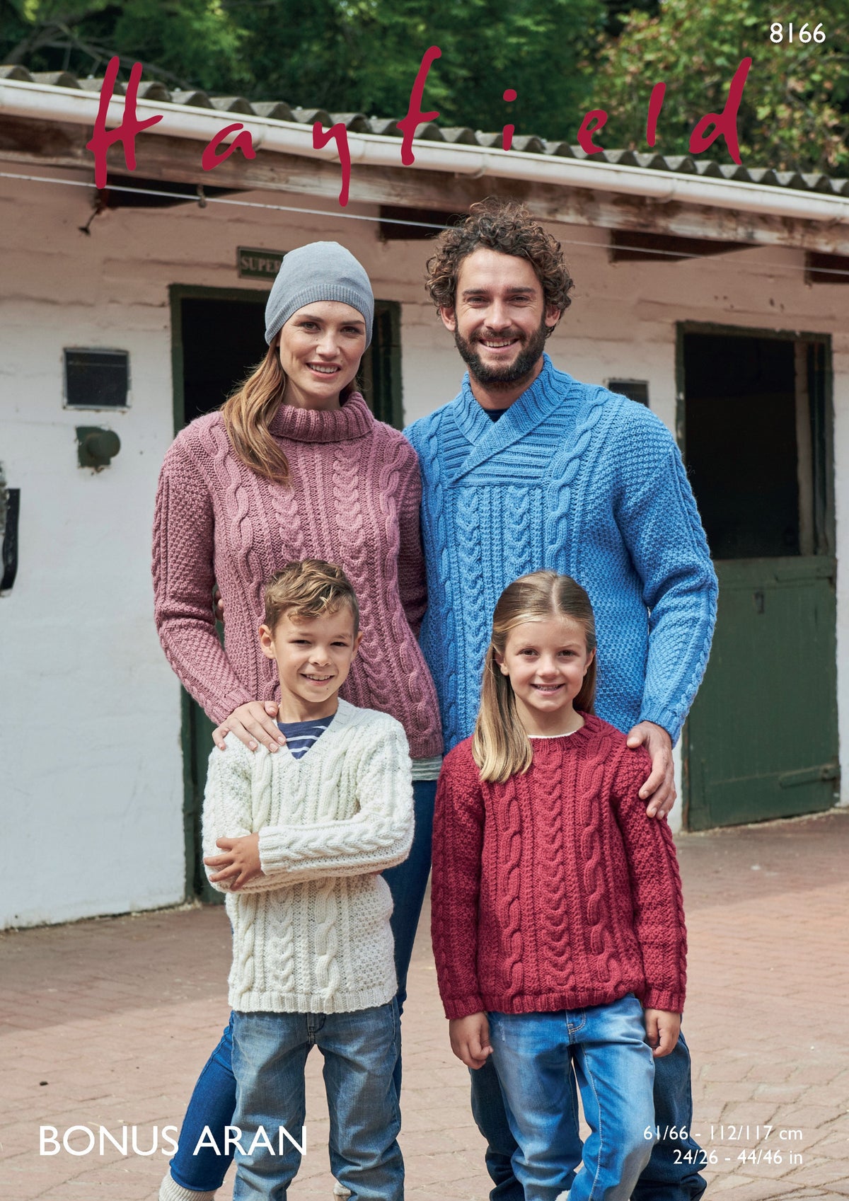 8166 - Hayfield Bonus Aran cabled Jumpers - family
