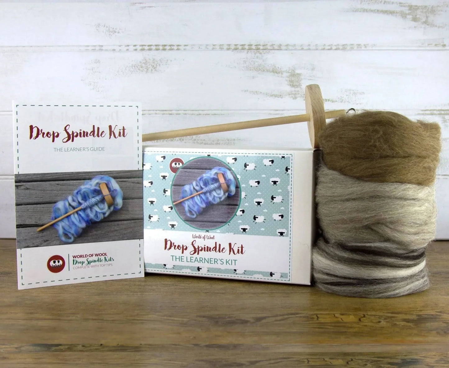 World of Wool Drop Spindle Kit - Natural coloured British breeds