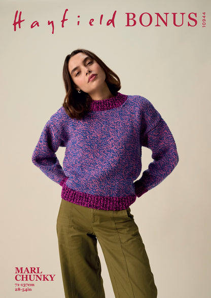 Hayfield Bonus Marl Chunky - Ripple round neck sweater 10944