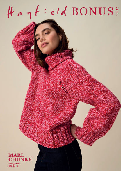 Hayfield Bonus Marl Chunky - Meld roll neck sweater 10947
