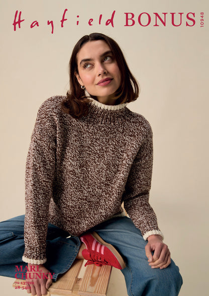 Hayfield Bonus Marl Chunky - Mingle high neck sweater design no 10948