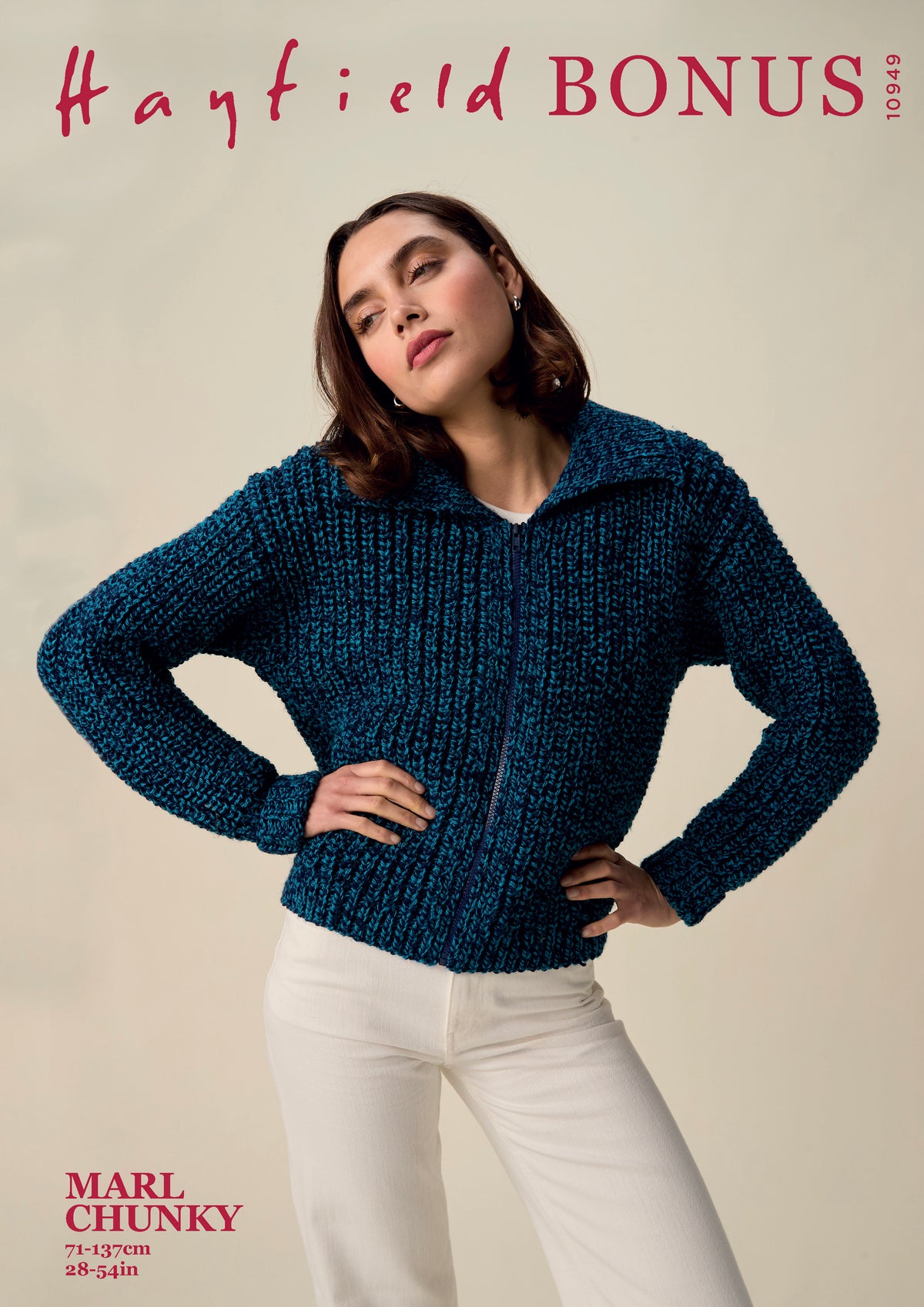 Hayfield Bonus Marl Chunky - Embrace collar cardigan design no 10949