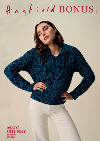 Hayfield Bonus Marl Chunky - Embrace collar cardigan design no 10949