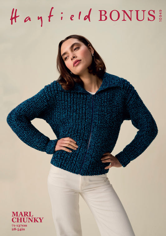 Hayfield Bonus Marl Chunky - Embrace collar cardigan design no 10949