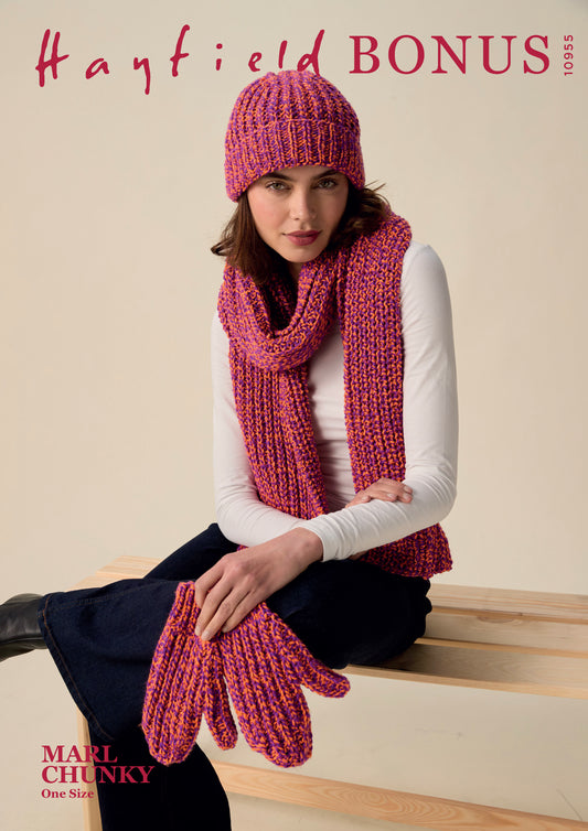 Hayfield Bonus Marl Chunky - Together hat, scarf & mitts 10955