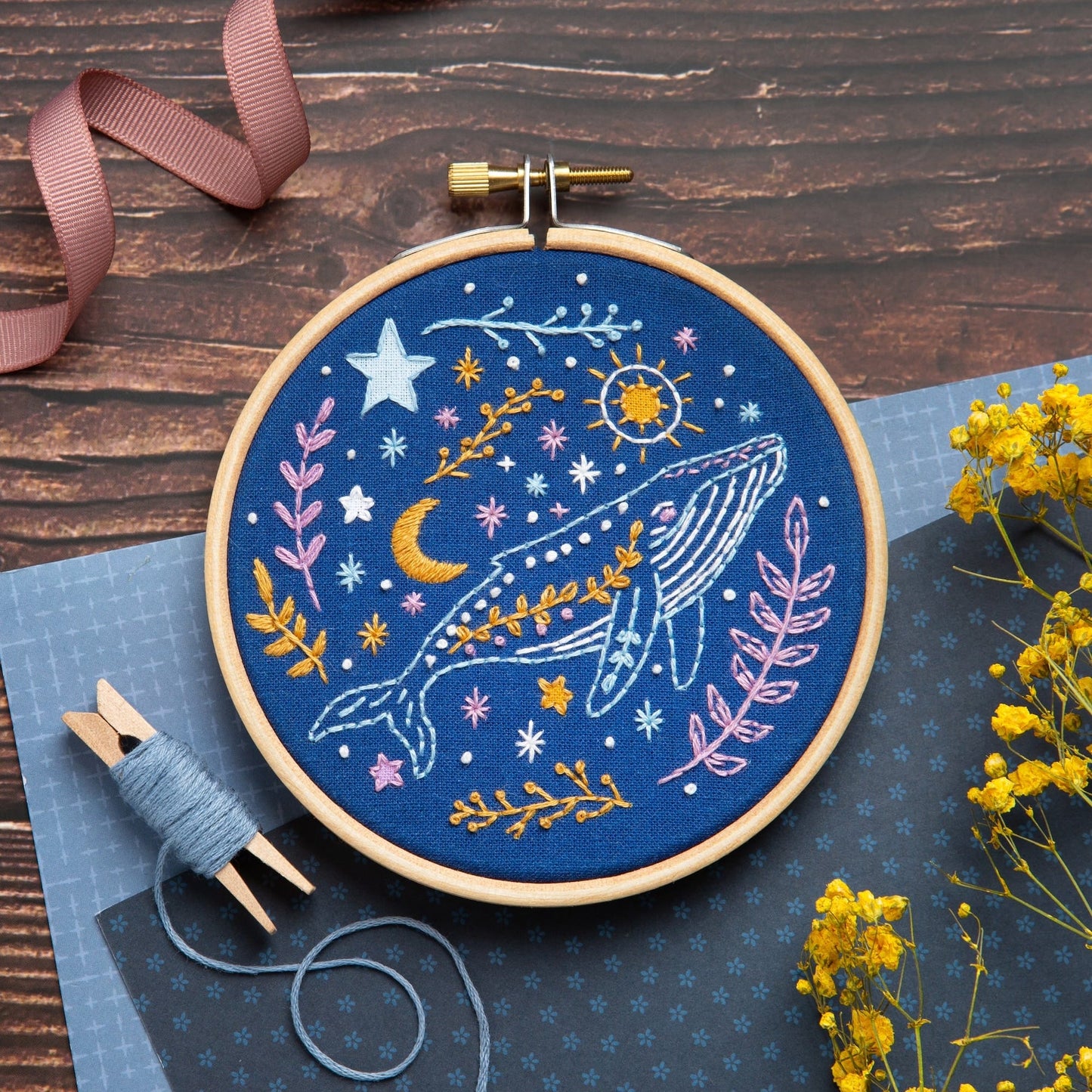 Hawthorn Handmade - Celestial mini embroidery kit for beginners