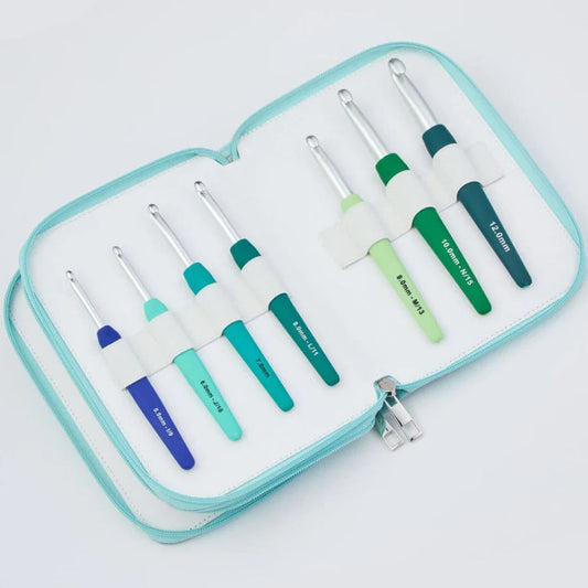 KnitPro Waves 2.0 Grande Crochet Hooks Set with an Aqua Fabric Case